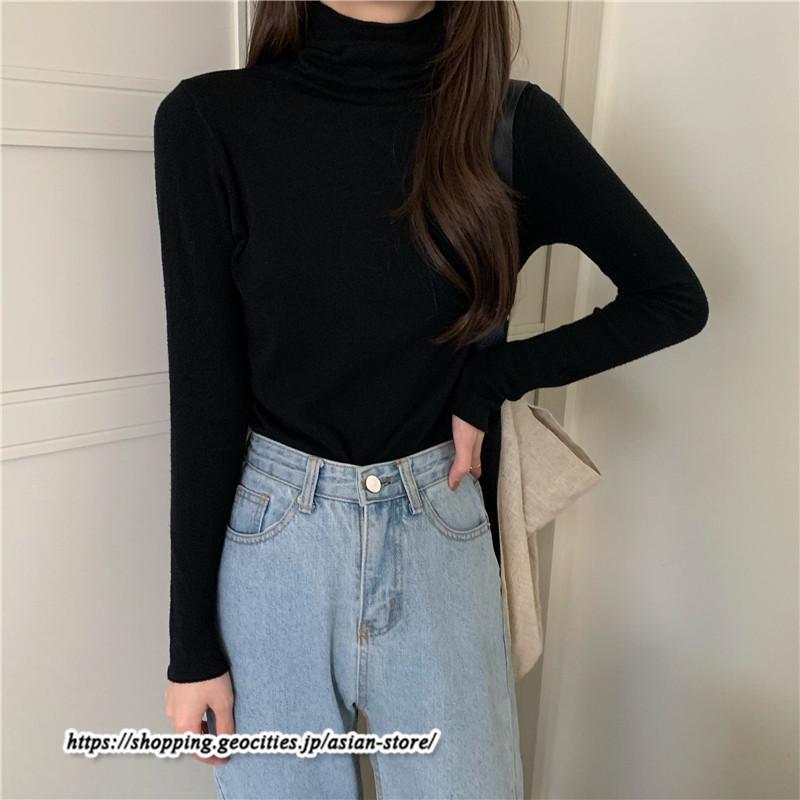 ニット・セーター | カットソー ニット レディース ハイネック 長袖 秋冬 春 トップス スリム ストレッチ インナー 無地 プルオーバー 通学通勤 長袖ニット 着痩せ 長袖カットソー