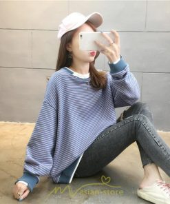 パーカー | 重ね着風トレーナー レディース 長袖 トップス カジュアル スウェット 丸首 プルオーバー ゆったり 抜け感 シンプル 大人 無地 ボーダー柄