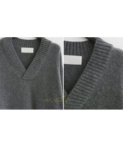 在庫ある | 短納期ロングニットワンピース ロングワンピ カットソー 長袖 トップス Vネック ゆったりセーターニット 体型カバー 通学通勤 OL ストレートニットワンピ