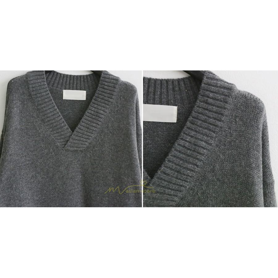 在庫ある | 短納期ロングニットワンピース ロングワンピ カットソー 長袖 トップス Vネック ゆったりセーターニット 体型カバー 通学通勤 OL ストレートニットワンピ