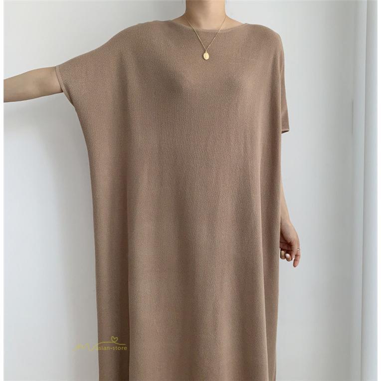 マキシ | ワンピース 夏 春 レディース 半袖 カジュアル 30代 20代 ロング かわいい 無地 5分袖 ゆるシルエット 体型カバー ビッグシルエット カジュアル