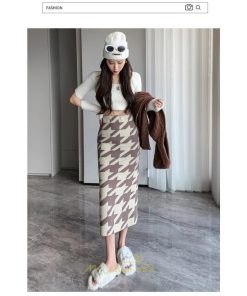 スカート | ロング 春秋冬 レディース ミモレ丈 ウエストゴム ハイウエスト Aライン 無地 きれいめ 大人 千鳥格柄 高見え 人気 SNS映え かっこいい 個性的