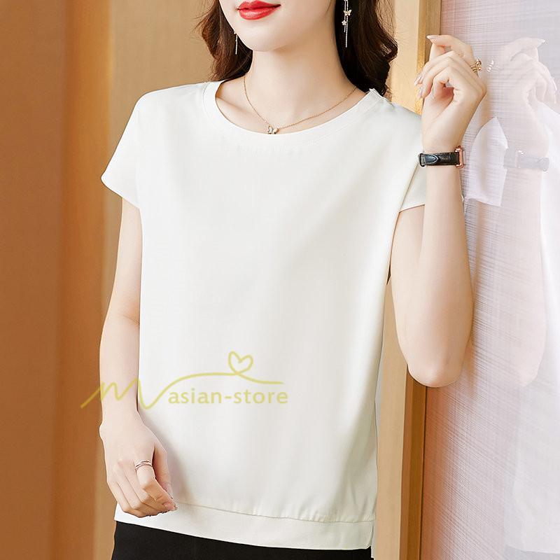 tシャツ・カットソー | トップス Tシャツ レディース 春 夏 秋 半袖 クルーネック 無地 プルオーバー 20代30代40代50代 ママ シンプル 着痩せ 大きいサイズ カジュアル 上品 お出かけ