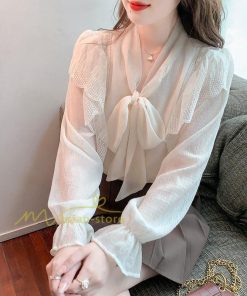 シャツ・ブラウス | ボウタイ リボン ブラウス　シャツ　リボンシャツ レディース 長袖 白 トップス フレア 無地 大人 女性 入学式　卒業式　ママ 通勤 20代30代40代50代 ビジネス