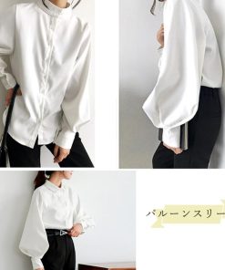シャツ・ブラウス | フォーマル バルーン袖 スタンドカラー 無地 長袖チュニックシャツ おしゃれ 着やせ ハンドカラー レディース ブラウス トップス