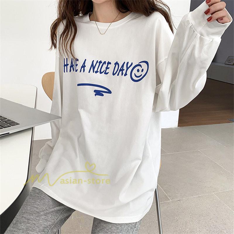 tシャツ・カットソー | カットソー レディース 長袖 春 Tシャツ レディース ゆったり ラウンドカット トップス 丸首 韓国ファッション 通勤通学 20代30代40代50代 カジュアル 夏物 快適