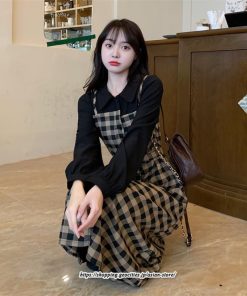 マキシ | ワンピース レディース 大きいサイズ チェック柄 リボン フレア 切り替え 重ね着風 レイヤード風 秋コーデ 秋 可愛い 若見え 冬 オシャレ 着痩せ