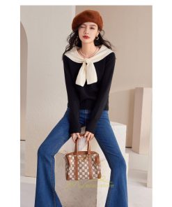 ニット・セーター | 長袖 ニット セーター Tシャツ レディース トップス 秋新作 ママ 人気 秋コーデ 激安 蝶結び 切り替え 2022新作 上品 可愛い オシャレ キレイめ 韓国風