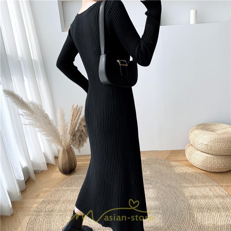 ニットワンピース | ワンピース 秋 秋服 レディース ニット ロングワンピース ロング 長袖 冬 冬服 Aライン 着痩せ 大人上品 お出かけ デート エレガント 送料無料 20代30代40代