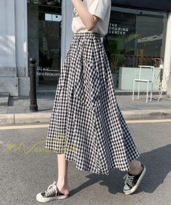 スカート | チェック柄 ロング丈 フレア ボトムス レディース 春 夏 秋 冬 体系カバー Aライン ウエストゴム おしゃれ 通勤 OL カジュアルブ無地 韓国風