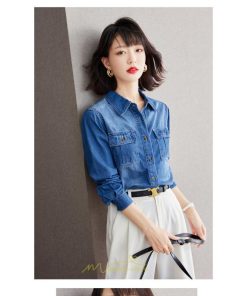 シャツ・ブラウス | デニムシャツ シャツ トップス レディース ブラウス 着痩せ デニム コットン カジュアル エレガント 通勤 通学 オシャレ 上品 ナチュラル 冬 キレイめ 秋 可愛い