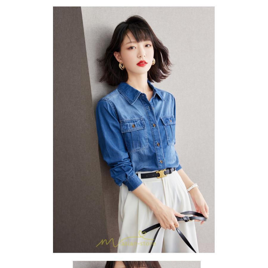 シャツ・ブラウス | デニムシャツ シャツ トップス レディース ブラウス 着痩せ デニム コットン カジュアル エレガント 通勤 通学 オシャレ 上品 ナチュラル 冬 キレイめ 秋 可愛い