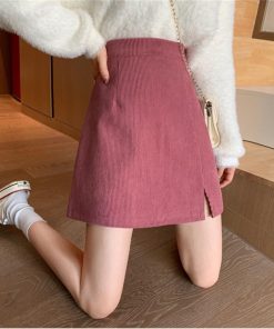 タイトスカート | ミニスリット入り Aラインスカート コーデュロイ ハイウエスト 台形美脚 スカート