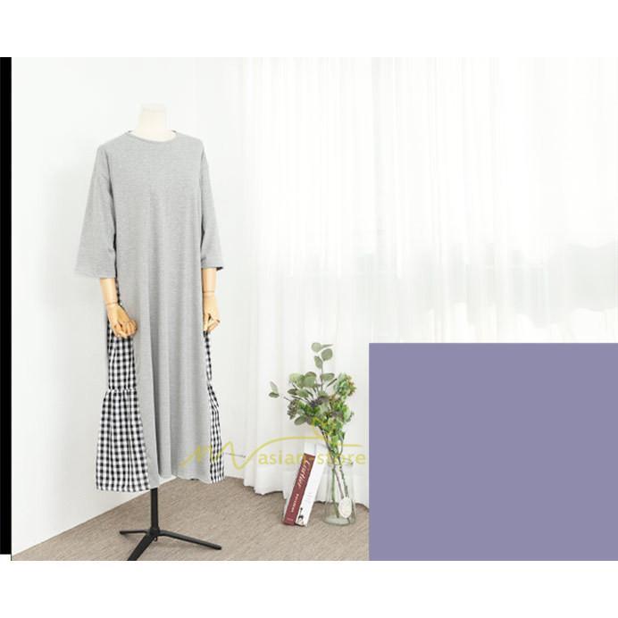 マキシ | ワンピース レディース 40代 ロングワンピース 春夏 切り替え チェック柄 お洒落 長袖 ゆったり カジュアル 通勤 30代 体型カバー 重ね着風 着痩せ 大きいサイズ