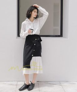 スカート | レディース プリーツバイカラー 春 夏 秋冬 体系カバー Aライン ドッキング シフォン 20代30代40代50代 通勤通学 カジュアル 着痩せ レトロ風