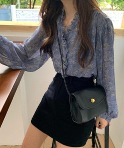 シャツ・ブラウス | 襟フリル シースルー 花柄ブラウス 女性