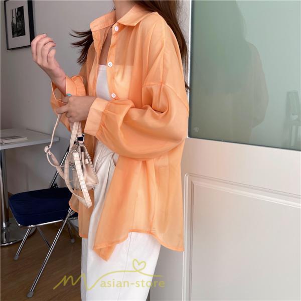 カーディガン | UVカット 接触冷感 シャツ レディース サマーシフォン 透け感 冷房対策 涼感 ひんやり 薄手 シンプル トップス 長袖 体型カバー