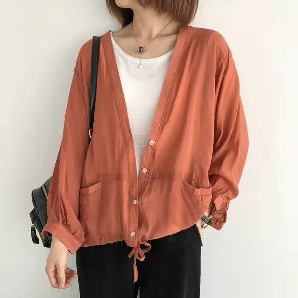 カーディガン | レディース UVカットー 初秋 秋新作 コーデ 冷え防止 羽織 ボタン Vネック 無地 長袖 7色 フリーサイズ かわいい 春 夏 秋 透け感 体型カバー