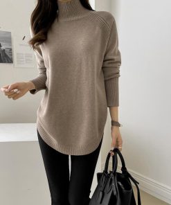 ニット・セーター | ニット レディース 秋冬 厚手 トップス セーター 秋服コーデ 長袖 ブランド裾 不規則 スリット ゆったり ニットセーター 大人 上品 ハイネック 無地 30代