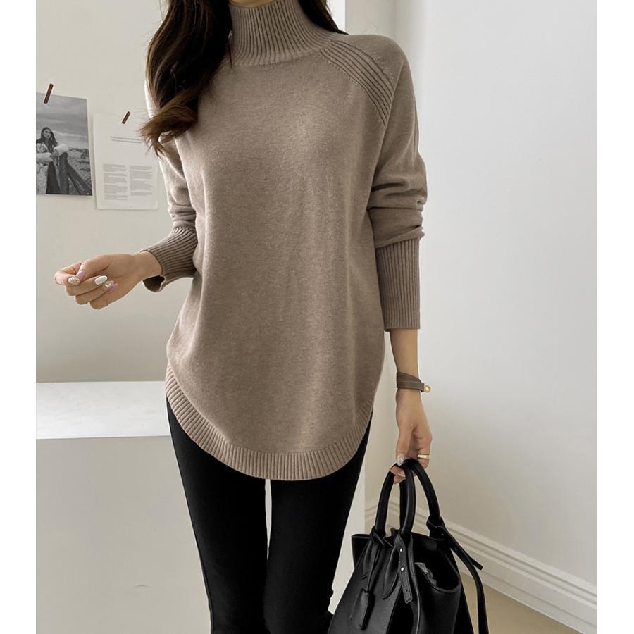 ニット・セーター | ニット レディース 秋冬 厚手 トップス セーター 秋服コーデ 長袖 ブランド裾 不規則 スリット ゆったり ニットセーター 大人 上品 ハイネック 無地 30代