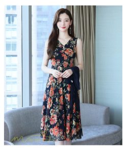 ミディアム | ワンピース レディース 花柄 着痩せ きれいめ おしゃれ 夏 サマーワンピース 膝丈 大きいサイズ 通勤 肩マント ミディアムワンピース お出かけ 気質 二点セット