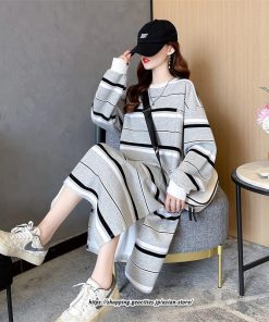 マキシ | ワンピース レディース 秋 秋服 綿コットン ボーダー柄 コットン ワンピース 長袖ボーダー ロングワンピース サイドスリット 20代 40代 30代 50代