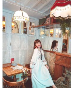 マキシ | マキシワンピース レディース ワンピース ドレス マキシ丈ワンピース 通勤 結婚式 夏服 体型カバー 刺繍 Vネック 長袖 きれいめ 秋ワンピース 人気 カジュアル