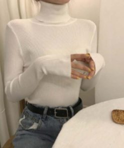 ニット・セーター | リブ ニットトップス タートルネック無地