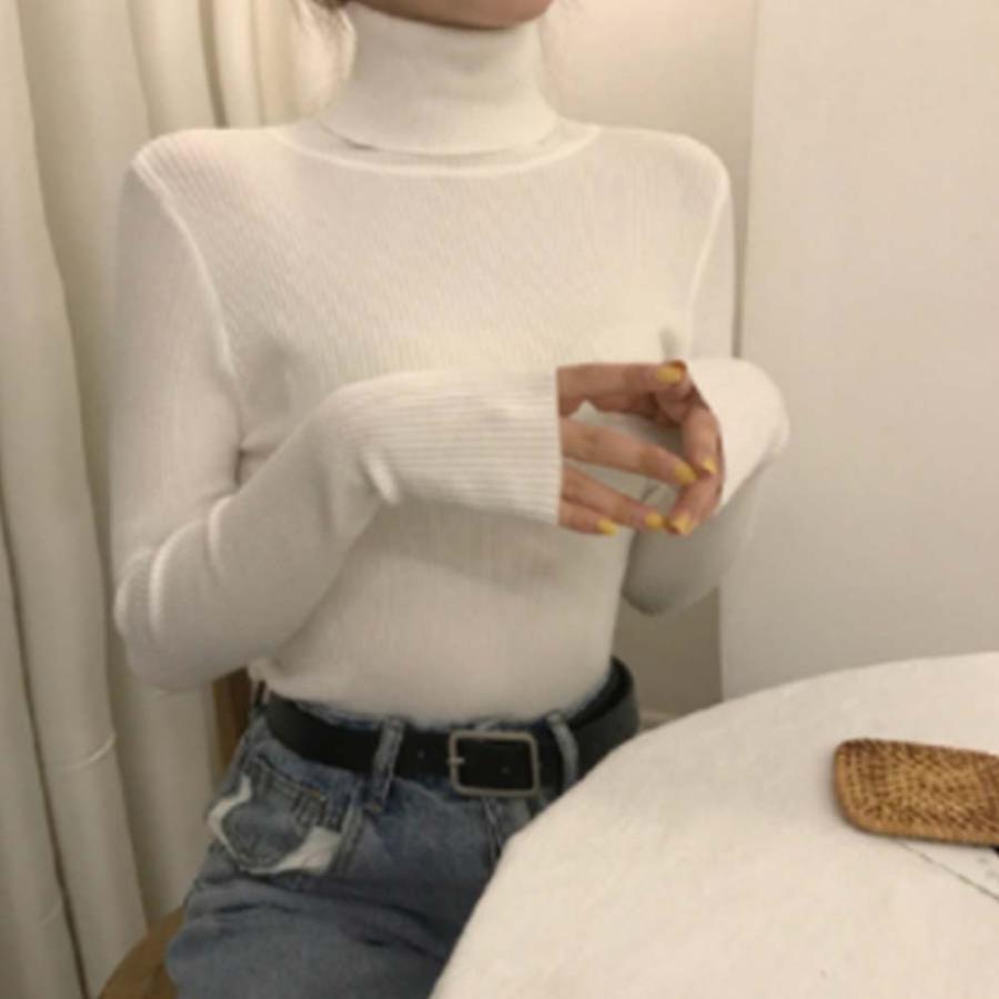 ニット・セーター | リブ ニットトップス タートルネック無地