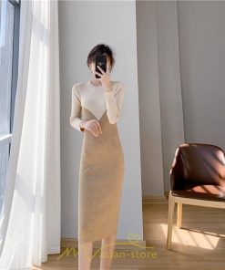 ニットワンピース | ワンピース 秋 秋服 レディース ニット ロングワンピース ロング 長袖 冬 冬服 タイト 切り替え 着痩せ お出かけ 韓国風 20代30代40代50代 通勤 2022新作
