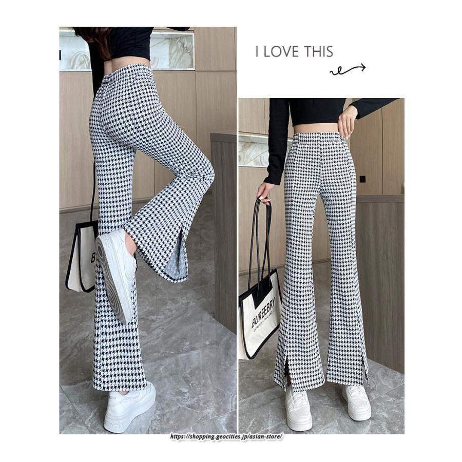チノ・テーパード・ジョガー・スキニーパン | パンツ レディース フレアパンツ ロングパンツ 千鳥格柄 ブラック スリット カジュアル ハイウエスト お出かけ かわいい スキニーパンツ トレンド おしゃれ