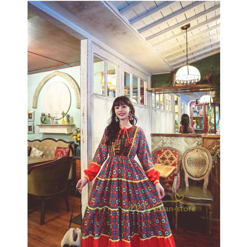 マキシ | ワンピース レディース 春夏 マキシワンピース 長袖ワンピース 綿麻 無地 Aライン フレアワンピース ハイウェスト エスニック ボヘミア風 ロング リゾート