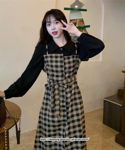 マキシ | ワンピース レディース 大きいサイズ チェック柄 リボン フレア 切り替え 重ね着風 レイヤード風 秋コーデ 秋 可愛い 若見え 冬 オシャレ 着痩せ