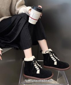 ブーツ | ムートンレディース ショート 編み上げ ボア ショート裏起毛 暖かい もこもこ 痛くない 人気 防寒 秋 歩きやすい 冬 おしゃれ 痛くない