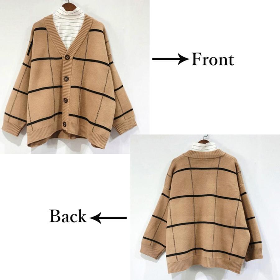 ニット・セーター | ニットカーディガン BIGチェック柄 韓国風