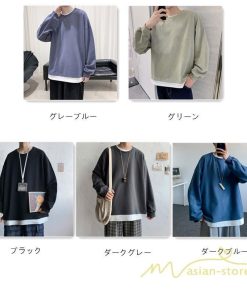 Tシャツ | ロングT メンズ 長袖 秋物 フェイク 切り替え レイヤード 重ね着風 20代30代 無地 カジュアル トレーナー 通学通勤 40代50代 カットソー