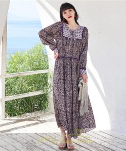 マキシ | ワンピース 長袖 春夏秋 レディース きれいめ ロング丈 カシュクール リゾート 花柄 体型カバー 着痩せ ゆったり エスニック レトロ 海 ビーチ リゾート 旅行