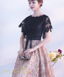 大人 | パーティードレス ドレス 刺繍 切り替え 上品 膝丈ワンピース 半袖 エレガント 二次会 結婚式 お呼ばれドレス 披露宴 黒+カーキ 卒業式 フレアワンピース ママ