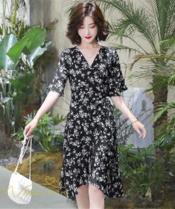 ミディアム | ワンピース 半袖 花柄 きれいめ レディース ひざ丈 ミディアムワンピース サマーワンピース 上品 シフォン Aライン きれいめ 夏 通勤 お出かけ 通学 春 上品