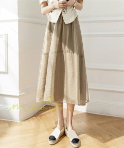 送料無料SALE | スカート 夏 Aラインスカート 切り替え 無地 ウエストゴム 膝下丈 ハイウエスト ミモレ丈 裏地付き プリンセス 可愛い 30代40代 サマー 女っぽい 軽量 ふんわり