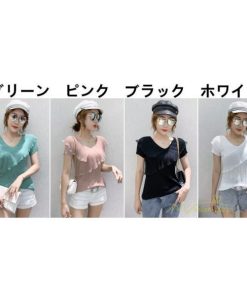 ｔシャツ・カットソー | サマーニット レディース 半袖 Vネック カラー きれいめ トップス Tシャツ ニットソー 薄手 新品 夏新作 2021 激売れ お出かけ ファッション 激売れ エレガント