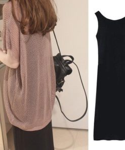 セットアップ | キャミソワンピース トップス レディース ニット キャミソールワンピース 着痩せ 2点セット 体型カバー 可愛い 春夏 黒 通学通勤 無地 2色