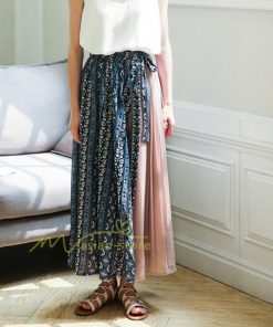 スカート | マキシロング ワイド フレア ゆったり バイカラー 春 夏 秋 冬 レディース 体系カバー Aライン プリーツシフォン 20代30代40代50代