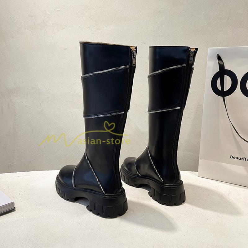 ロングブーツ | レディース ブーツ 秋冬 シューズ 靴 太ヒール チャンキーヒール 合皮ブーツ PUブーツ ロング靴 COS コスプレ 大人 後ろファスナー くつ