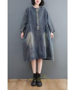 デニムワンピース | ワンピース デニム レディース 40代 ロング チュニック 長袖 ゆったり 大きいサイズ 20代30代50代 ロング丈 体型カバー 膝丈