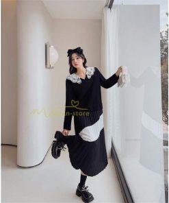 マキシ | 切り替えワンピース 秋 レディース 裾プリーツワンピース ロングワンピース ゆったり 大きいサイズ 秋物 長袖 30代50代 大人 プリーツ 可愛い Vネック