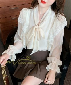 シャツ・ブラウス | ボウタイ リボン ブラウス　シャツ　リボンシャツ レディース 長袖 白 トップス フレア 無地 大人 女性 入学式　卒業式　ママ 通勤 20代30代40代50代 ビジネス