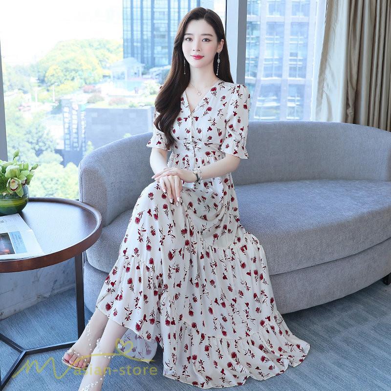 マキシ | ロングワンピース レディース カジュアル 半袖 ロング丈 ワンピース 着痩せ サマーワンピース おしゃれ カジュアル 上品 きれいめ 花柄 40代 20代 夏服 30代