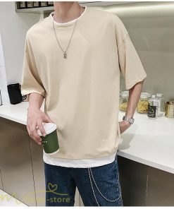 Tシャツ | メンズ 夏物 半袖 五分袖 フェイク レイヤード 重ね着 無地 おしゃれ プルオーバー オーバーサイズ しっかり ロングｔ 男 20代 カジュアル 30代