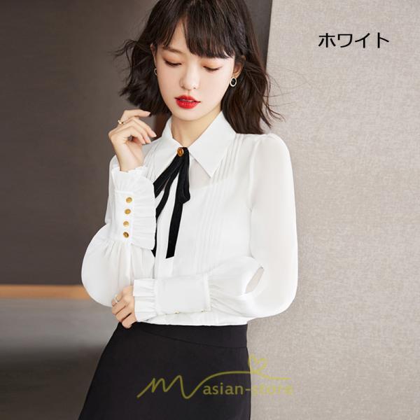 シャツ・ブラウス | ブラウス レディース トップス シャツ シフォン 長袖 白 リボン 20代 30代 40代 通勤 カジュアル ナチュラル カジュアル おしゃれ 楽チン
